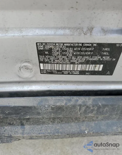 2021 Toyota Rav4 Le z USA, uszkodzony, nr VIN 2T3H1RFV7MC093383